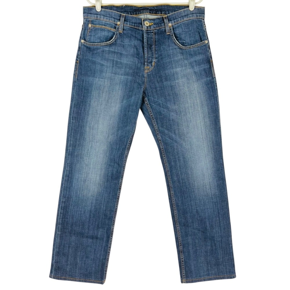 Hudson Men's Distressed Stretch Blue Denim Jeans Sz 33x30.5 Wilde Relax Straight